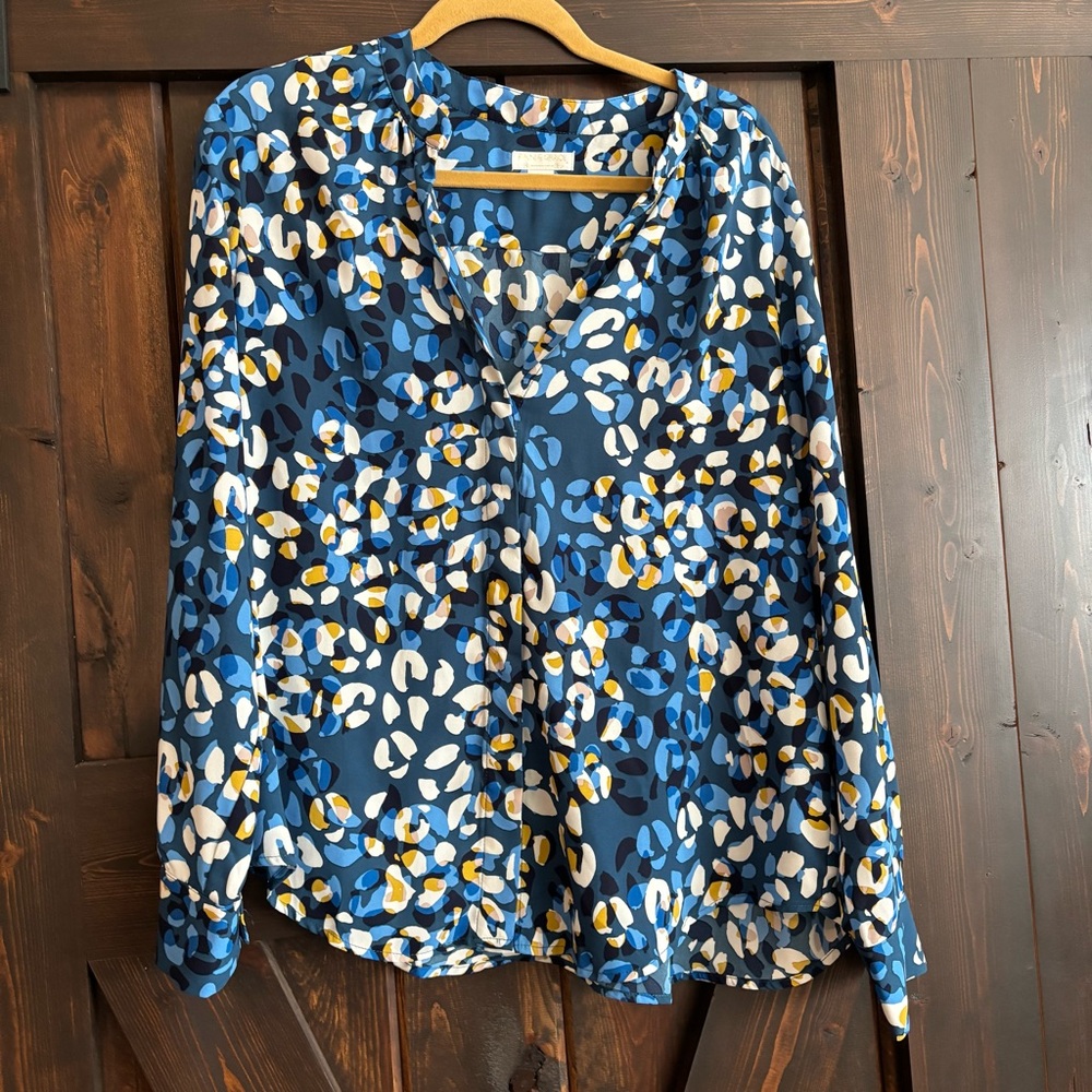Finn & Grace Blue Leopard Patterned Blouse XL
